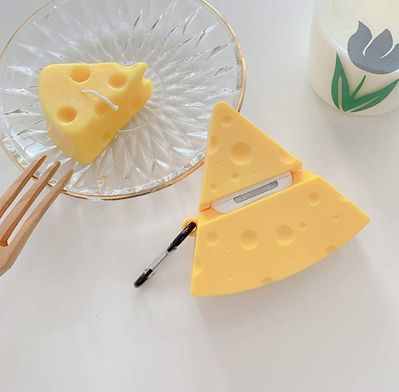 UnnFiko Super Cute Cheese Case, 3D Cartoon Soft Thicken Protective Mini Bag Silicone Creative Airpods Pro Cover with Keychain (Cheese, AirPods Pro) - Image 4